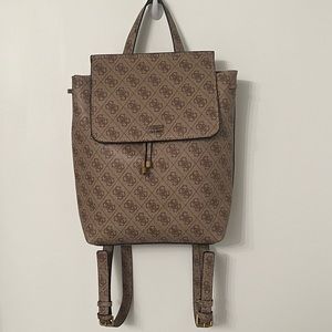 NEW GUESS VARSITY POP 4G LOGO COATED CANVAS FLAP TOP BACKPACK IN LATTE